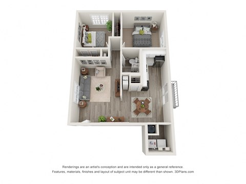 Floor plan for 2 beds, 1 bath, 1100 sqft